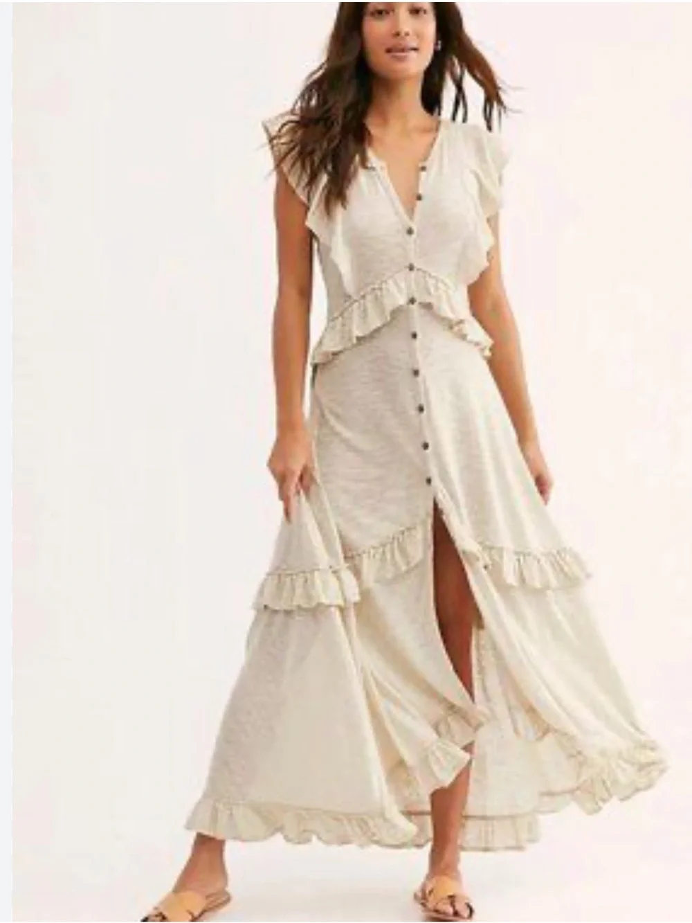 Free People Amelia Cream Ruffled Button-Front Maxi Dress• Small - Picture 1 of 8